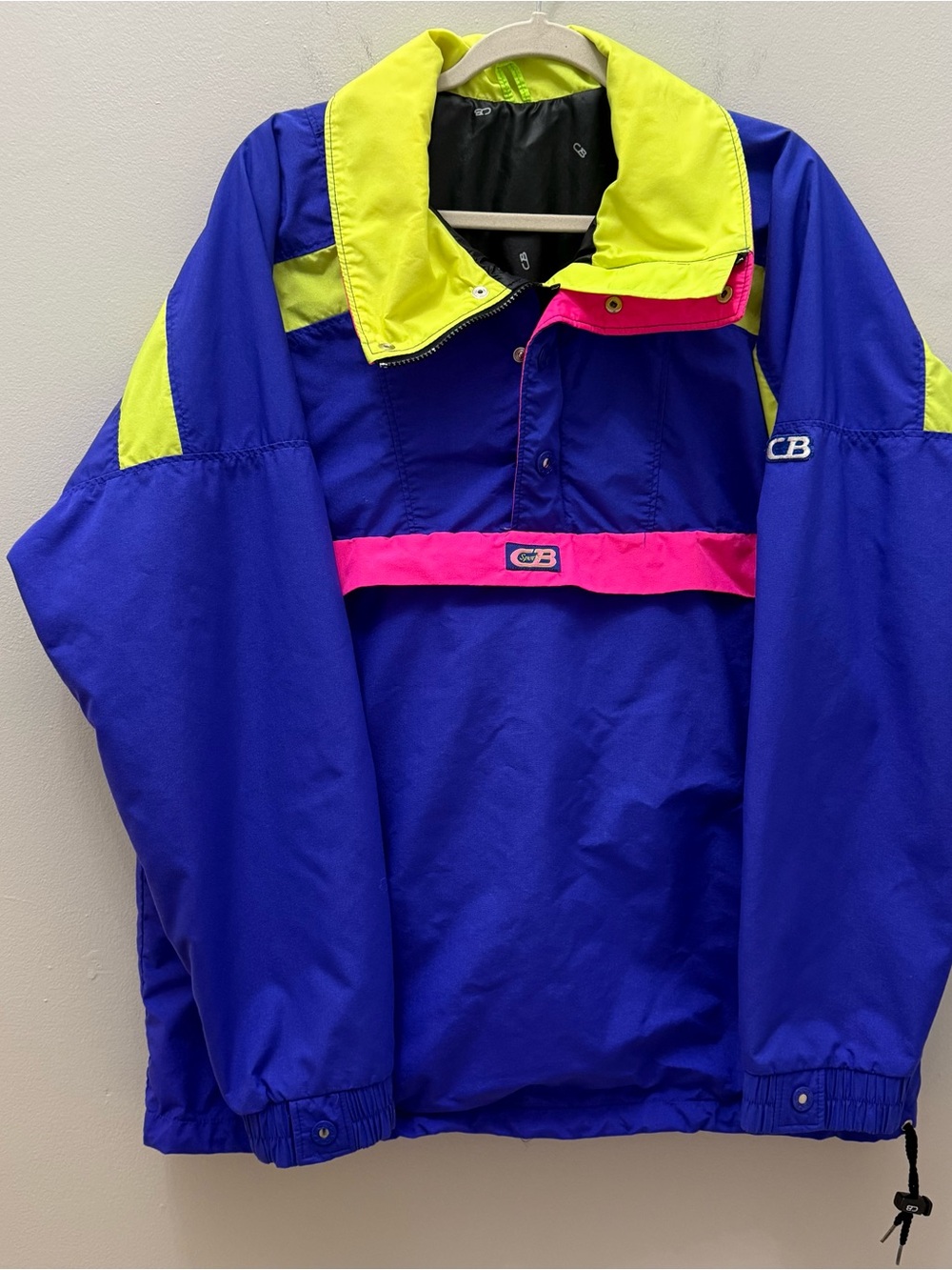 Vintage 80s CB Sports' Neon Colored Anorak Pullover Jacket Like New Size XL